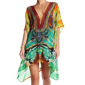 Shahida Parides Plunging Neck Short Dress Silk #1425-16